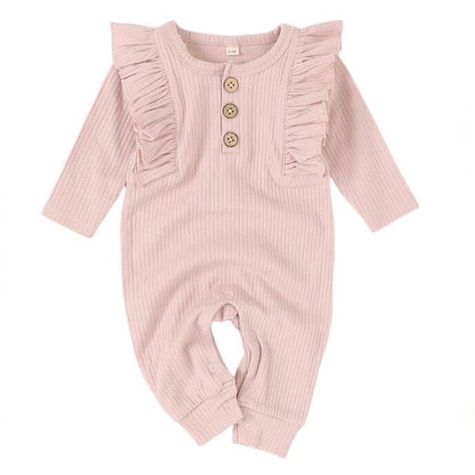 Organic Cotton Ribbed Romper - Baby Pink