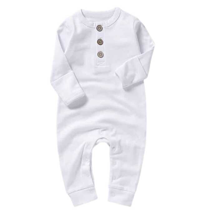 Organic Cotton Romper with Mittens - White